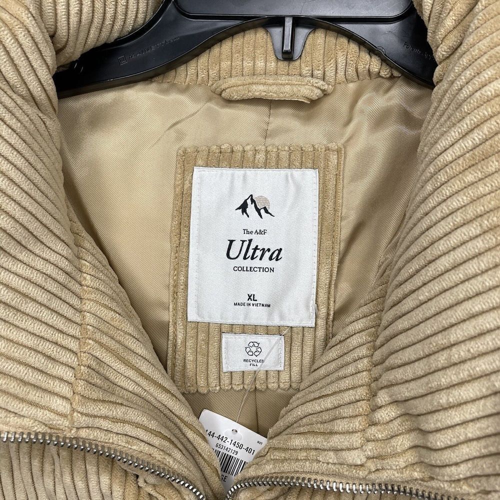 ABERCROMBIE & FITCH Womens Ultra Mini Puffer Jacket NEW Light Brown Corduroy XL - Picture 8 of 11